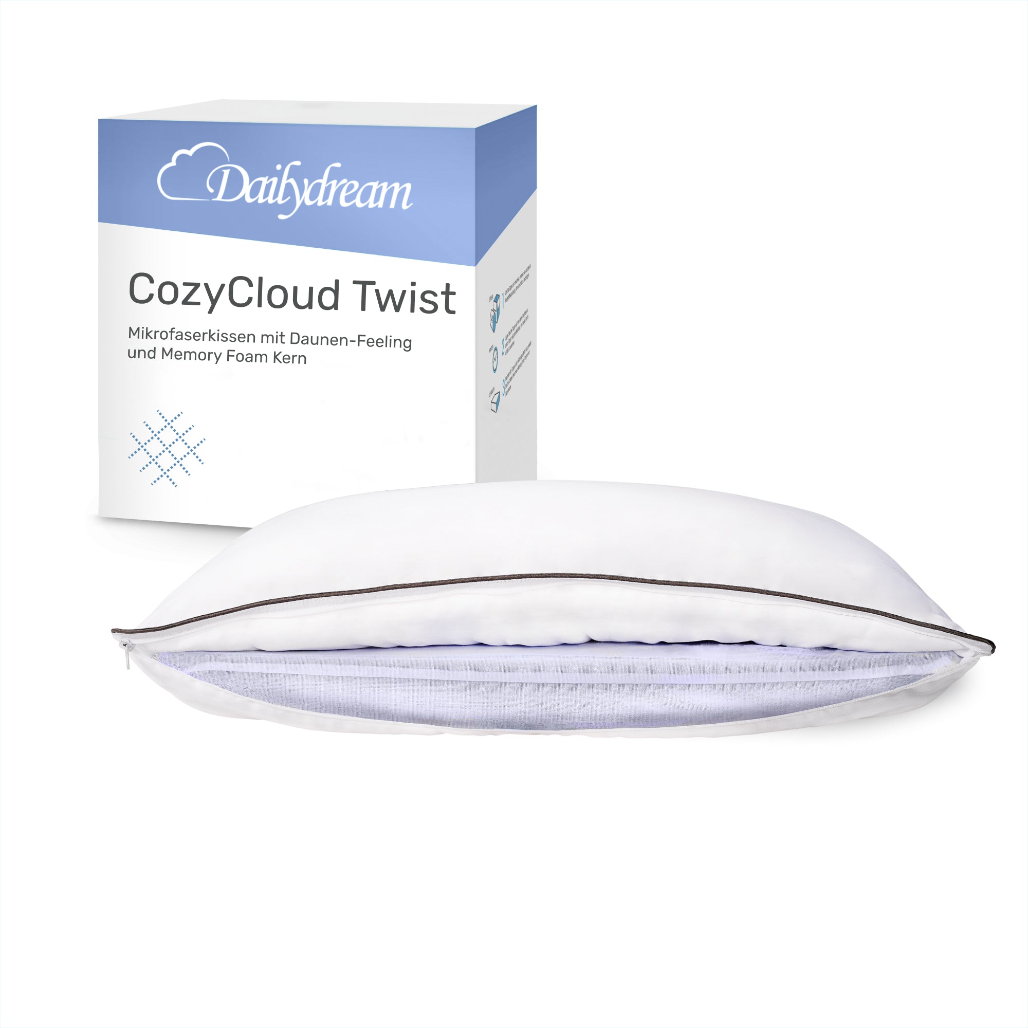 Dailydream CozyCloud Twist Mikrofaserkissen und Memory Foam Kissen zum Wenden, 65 x 45cm