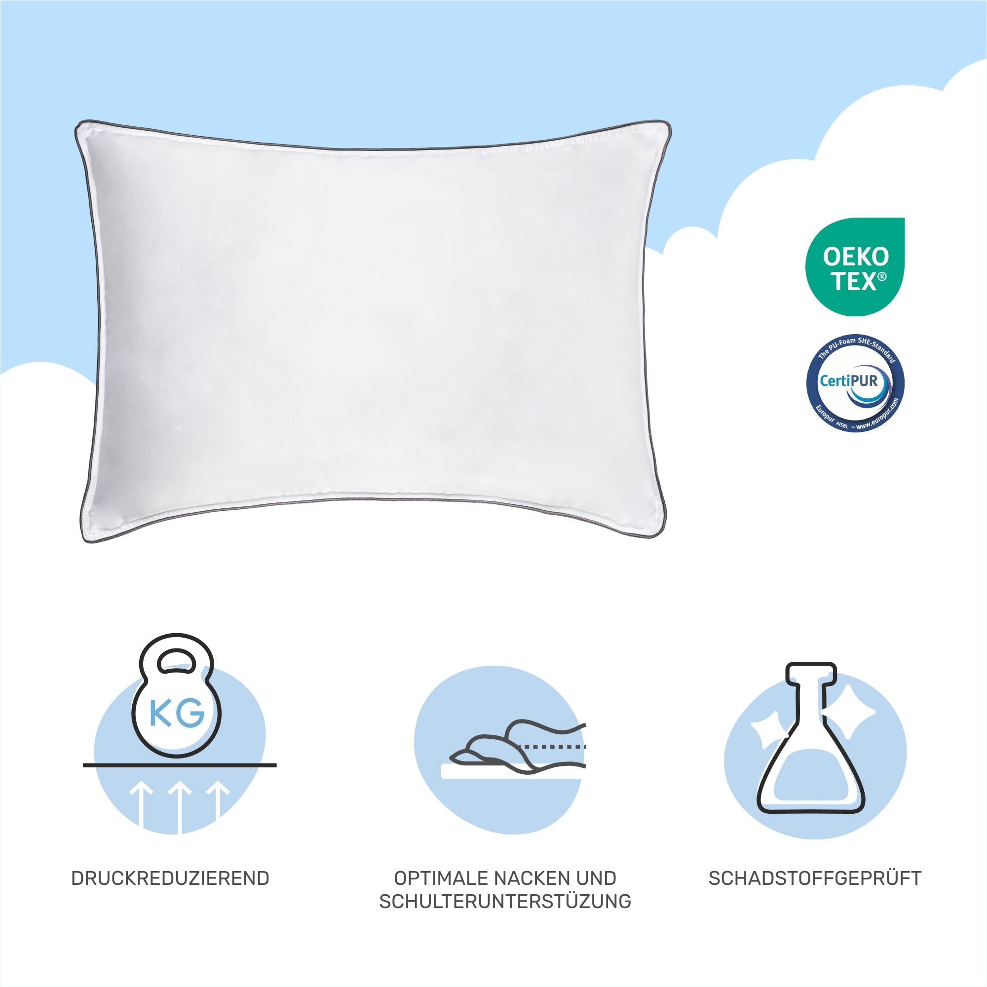 Dailydream CozyCloud Twist Mikrofaserkissen und Memory Foam Kissen zum Wenden, 65 x 45cm