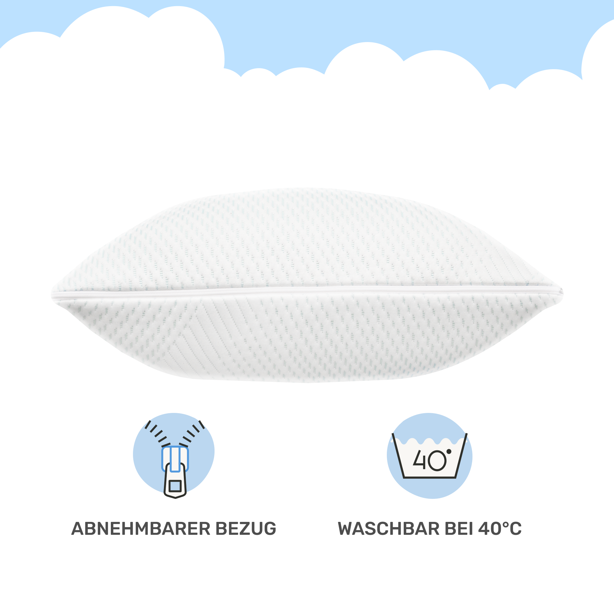 Dailydream Memory Foam Kissen, ergonomisches Nackenstützkissen mit Anti-Virus Bezug, 80x40x20 cm, Weiß