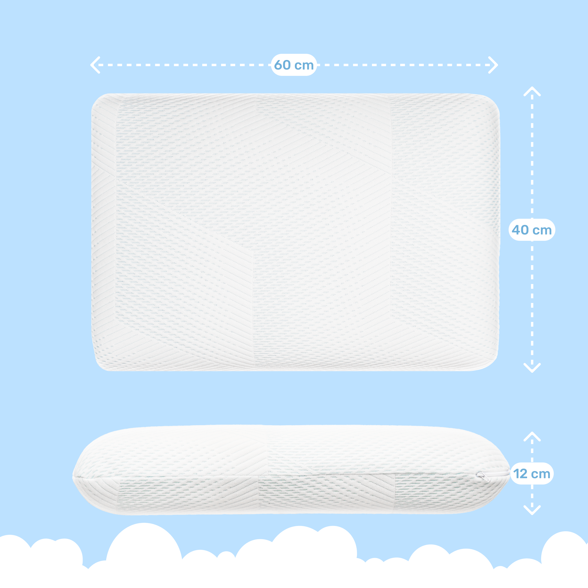 Dailydream Memory Foam Kissen, ergonomisches Nackenstützkissen mit Anti-Virus Bezug, 60x40x12 cm, Weiß