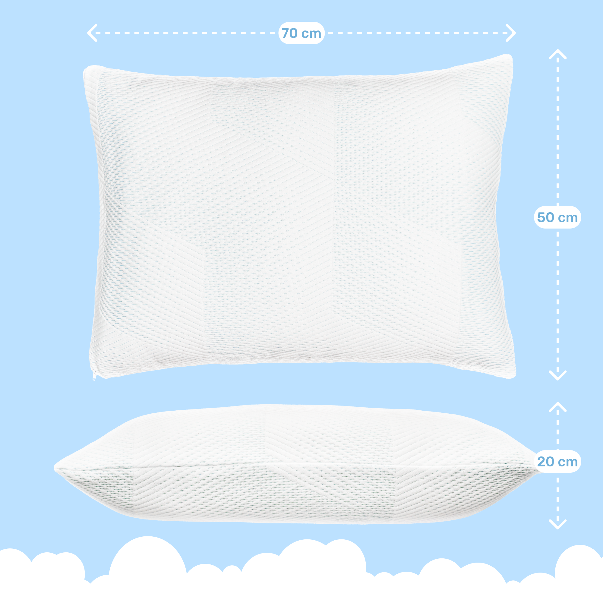 Dailydream Memory Foam Kissen, ergonomisches Nackenstützkissen mit Anti-Virus Bezug, 70x50x20 cm, Weiß