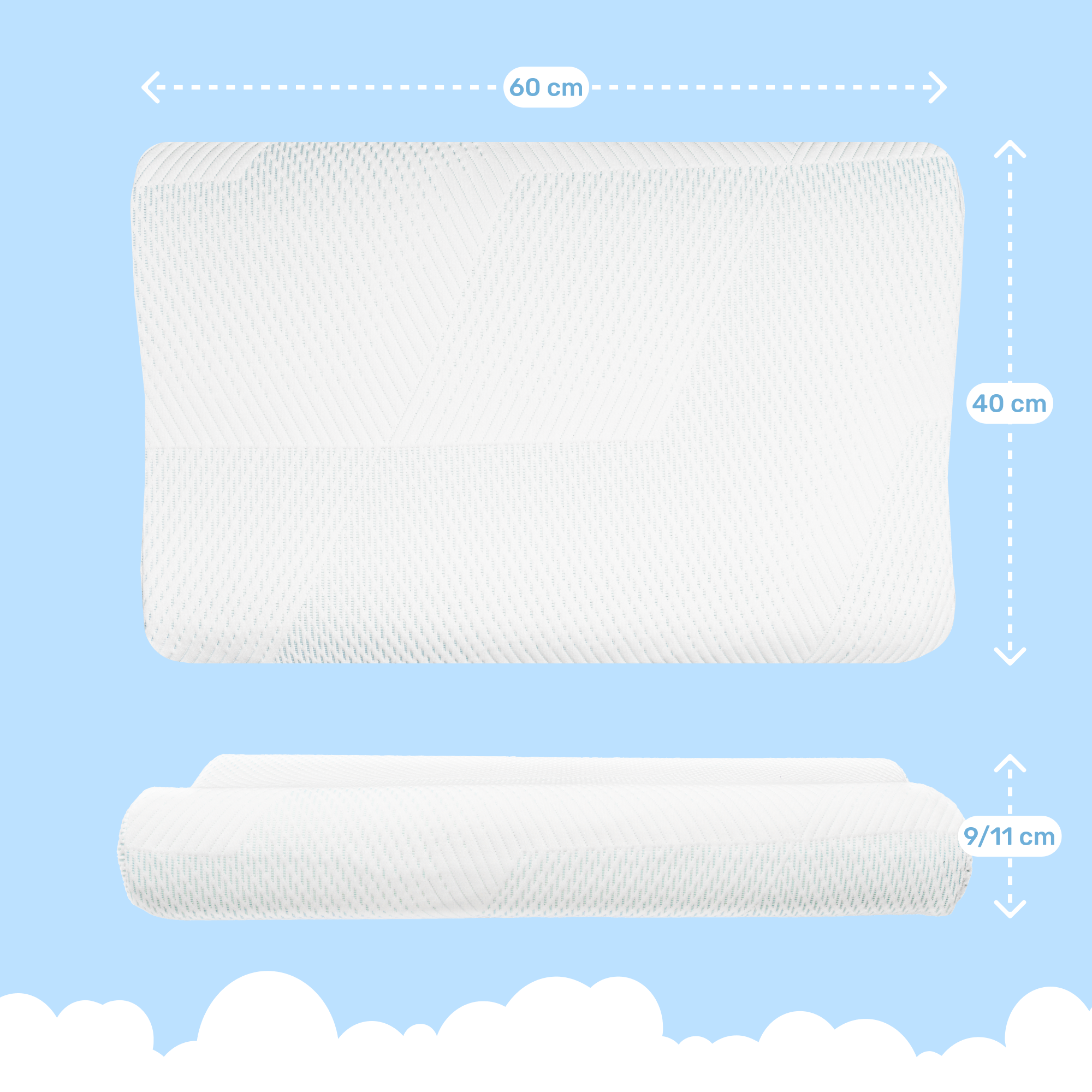 Dailydream Memory Foam Kissen, ergonomisches Nackenstützkissen mit Anti-Virus Bezug, 60x40x9/11 cm, Weiß