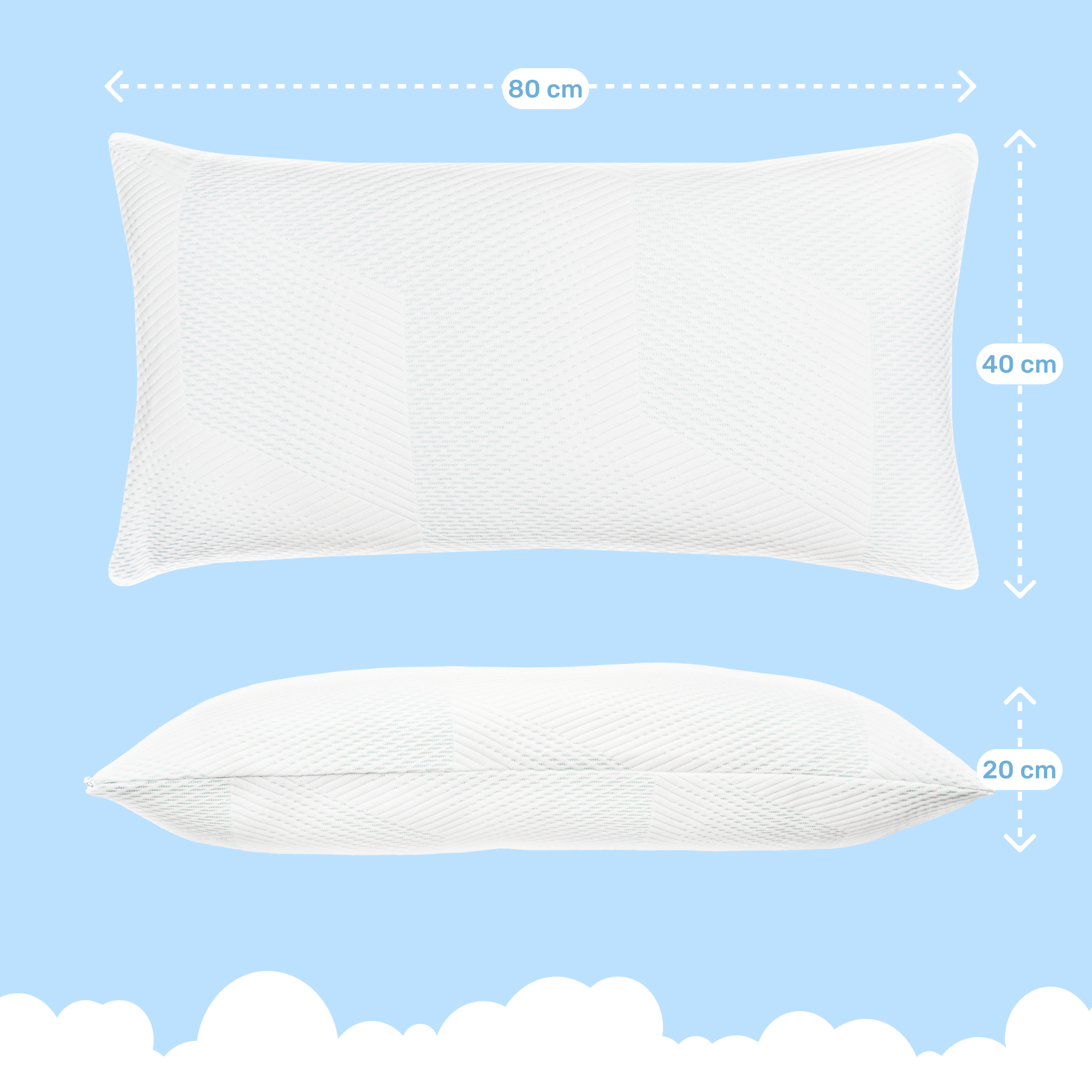 Dailydream Memory Foam Kissen, ergonomisches Nackenstützkissen mit Anti-Virus Bezug, 80x40x20 cm, Weiß